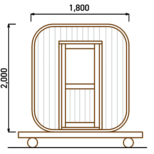 サウナウッドルーム「カルダリウムBOX」屋内用ウッドルームの形状と寸法